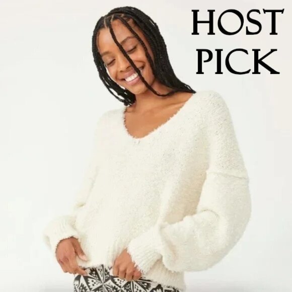 NWT Free People cream off-white fuzzy textured knit slouchy sweater, XS - Picture 4 of 12